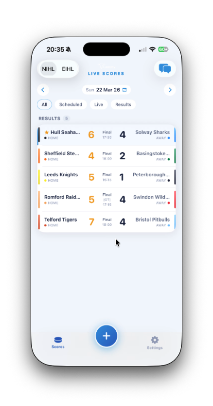 BlueLineStats v2.0 Live Scores on iPhone